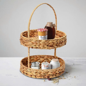 Bandeja Tejida de 2 Niveles de Jacinto de Agua Natural Ecológica para Encimera de Cocina, Cesta Decorativa de Almacenamiento, Venta al por Mayor desde Vietnam - Product Image 2