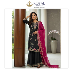 Última Colección de Diseñador de Ropa Nupcial India: Traje Sharara de Georgette con Bordado de Lentejuelas y Zari en Oferta - Product Image 3