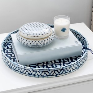 High-<b>End</b> Blue Pearl Inlay Tray With Exquisite Moroccan Pattern Decorative Serving Tray Plate Wholesale - Product Image 2