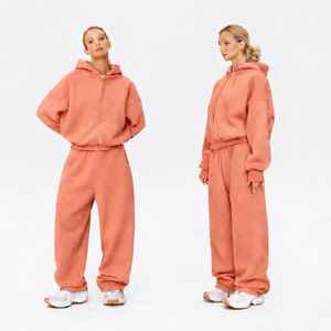 Survêtements pour hommes de qualité supérieure, 100% coton molletonné 350GSM, style streetwear, coupe ample, avec fermeture éclair, pour femmes - Product Image 3