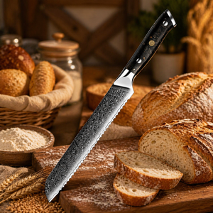 Custom Handmade Eco-Friendly Dishwasher Safe Ambidextrous <b>Bread</b> <b>Knife</b> Damascus Steel Resin Handle 9 in Modern - Product Image 1