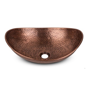 Fregadero Ovalado de Cobre Puro Martillado con Acabado Antiguo, Lavabo de Cobre Hecho a Mano para Cocina, Baño, Herramienta de Limpieza para Cocina - Product Image 1