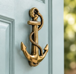 Battant de porte ancre nautique en bronze doré avec détails en corde torsadée et design maritime classique pour entrées côtières - Product Image 3