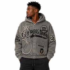 Chaqueta con Capucha y Cremallera Extra Grande para Hombre READY TO WIN INDUSTRIES, Diseño con Parche Bordado con el Logotipo 2026, Estilo Urbano - Product Image 6