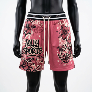Shorts de basket pour femmes, 180 GSM, maille polyester respirante, panneaux graphiques floraux roses, logo personnalisé par sublimation, shorts pour femmes - Product Image 4