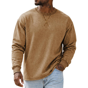 Nouvelle Arrivée 2026 – Sweat-shirt Unisexe Col Rond Effet Délavé Marron Vintage à Manches Longues Brodé 100% Coton Biologique Décontracté - Product Image 2