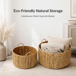Cesta de Almacenamiento Ecológica de Jacinto de Agua, Redonda, Tejida, con Asas, para Ropa, Guardería, Baño - Product Image 5