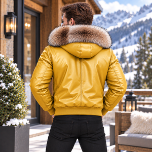 Veste d'hiver à capuche en cuir pour homme, Chaqueta de Cuero Hombre Premium |   Veste en cuir homme luxe |   Veste en cuir pour homme - Product Image 4