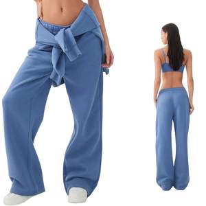 Pantalon de survêtement taille haute pour femme, coupe ample, jambe large, pour yoga et détente, avec logo personnalisé, décontracté, pour l'entraînement, vente en gros - Product Image 1