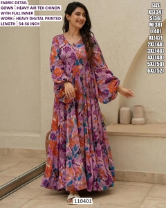 Blossom Breeze moderno bordado Natural Floral cómodo hasta el suelo vestido de baile Air Tex Chinon vestido - Product Image 1