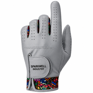 Guante de Golf de Cuero Genuino SPARKWELL INDUSTRY SI-AW-005 Blanco Transpirable con Cierre de Velcro Unisex con Patrón Colorido para Mano Derecha - Product Image 3
