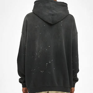 Sweat à capuche oversize en coton molletonné français pour homme, style vintage, effet vieilli, délavé à l'acide, tendance, décoloré par le soleil, pour l'hiver - Product Image 2