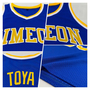 Camiseta de Baloncesto Retro Personalizada, Color Blanco y Dorado Real, Auténtica, Sin Logotipo, Uniforme de Equipo Sublimado Premium, Estilo Vintage - Product Image 5