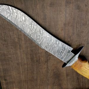Couteau utilitaire artisanal en acier Damas, manche en bois naturel, outil de camping et d'extérieur EDC - Product Image 3