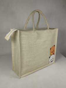 Sac fourre-tout en jute beige naturel avec poignées en corde, fermeture à glissière supérieure, réutilisable, écologique, sac cadeau, motif de dessin animé mignon - Product Image 2