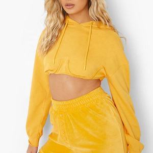 Women Mustard Regular <b>Hoodie</b> Casual Drawstring Nonwoven Breathable <b>Fleece</b> - Product Image 4