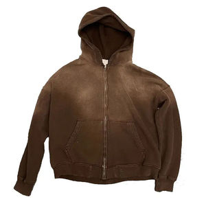 Sudadera con capucha personalizada para hombre, de alto gramaje, con cremallera completa, estilo streetwear, con efecto desgastado, lavado ácido, con parches y bordados, y hombros caídos. - Product Image 4