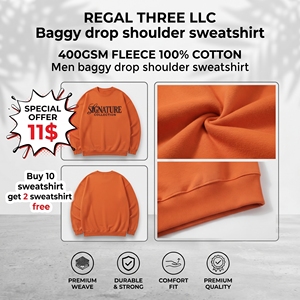 เสื้อสเวตเชิ้ตผู้ชายทรงโอเวอร์ไซส์ ไหล่ตก ผ้าฟลีซ 400GSM 100% คอตตอน คอกลม สวมหัว สไตล์แบ็กกี้ เสื้อกันหนาวแฟชั่นสตรีทแวร์ - Product Image 5