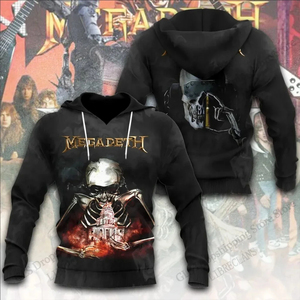 Felpa con Cappuccio Nera da Uomo <span class=keywords><strong>Megadeth</strong></span>, Stampa Teschio, Pullover con Stampa Digitale, Ricamata, con Zip, 100% Cotone, Tinta Unita - Product Image 5