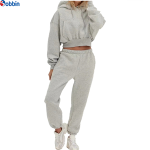 High Quality Winter Women's Gray Hooded Tracksuit <b>Set</b> Full Sleeve Solid Color Casual Loose Fit Sweatshirt and Pants with Pockets - Product Image 1