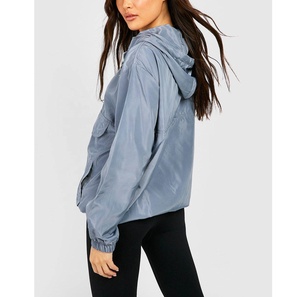 Veste coupe-vent à capuche en nylon respirant pour femmes, vente en gros, bloc de couleur OEM, 100% polyester nylon, veste coupe-vent - Product Image 2