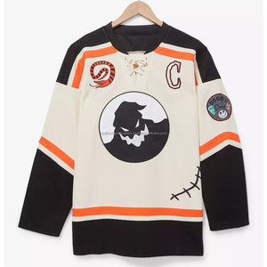 Maillot de hockey sur glace pour homme, crème et noir, manches longues, col à lacets, uniforme d'équipe imprimé par sublimation - Product Image 1
