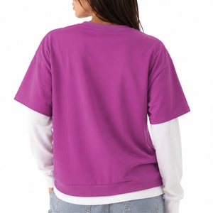 T-shirt double couche pour femme, style moderne à manches superposées, coupe décontractée et confortable, col rond, idéal pour le quotidien - Product Image 2
