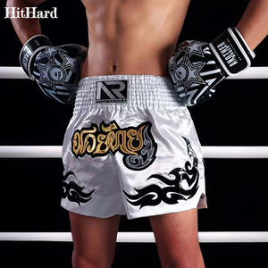 กางเกงมวยไทยคิกบ็อกซิ่งสำหรับผู้ชาย ผู้หญิง เด็ก กางเกงมวยไทยปักลายไทย สำหรับออกกำลังกายในยิม สีดำ กางเกง MMA BJJ ยิวยิตสู - Product Image 3