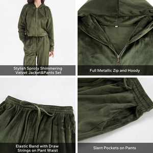 Ensemble de survêtement unisexe printemps respirant avec veste en velours à taille élastique, sweat à capuche décontracté et pantalon ample à jambes larges en velours - Product Image 2