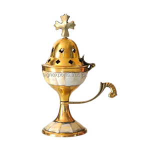 Incensario Religioso de Latón Ornamentado - Diseño Único de Madreperla - Quemador Devocional para Altar del Hogar - Artículo de Regalo de Lujo - Product Image 4