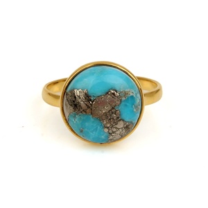 RJR0014 Classique Bleu Cuivre Turquoise 925 Argent Eternity Vermeil Anneau 12mm Round Top Vente Cadeau de Fête de Mariage pour les Femmes - Product Image 1