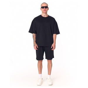 Ensemble de t-shirts en coton écologique pour hommes, vêtements de sport d'été, tenue en deux pièces, t-shirt à col rond, shorts, tenue décontractée, survêtement de sport - Product Image 1