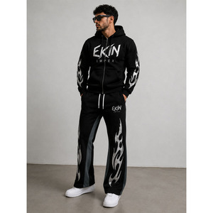 Sudadera con capucha y cremallera con estampado de llamas personalizado para hombre, conjunto deportivo oversize estilo streetwear - Product Image 1