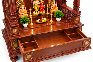 หิ้งบูชาไม้พระพุษภัตตานัตธ์แห่งเนปาล หิ้งบูชาไม้สำหรับบ้าน หิ้งบูชาแบบดั้งเดิมพร้อมไฟ LED หิ้งบูชาทำมือสำหรับชาวฮินดู สหรัฐอเมริกา - Product Image 5