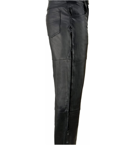 Pantalon moto en cuir noir pour homme, taille haute, coupe droite, avec fermeture à boucle, coupe-vent, vêtements d'hiver - Product Image 5
