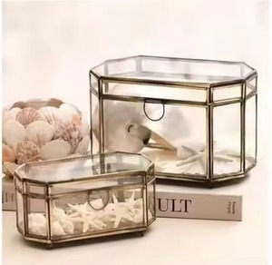 Boîte à bijoux vintage en métal et verre, étui décoratif pour bagues, boucles d'oreilles, colliers, bracelets, pour coiffeuse et table de toilette - Product Image 1