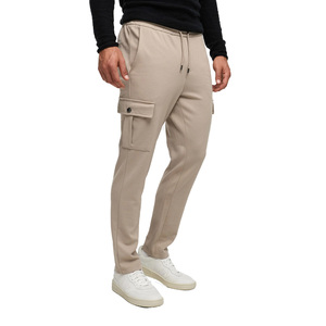 Pantalones Deportivos Beige para Hombre, Cintura Elástica con Cordón, Estilo Casual, Múltiples Bolsillos, Algodón de Peso Medio, para Otoño - Product Image 2