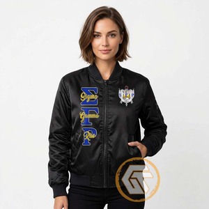 Tresors grecs : Blouson universitaire personnalisé Sigma Gamma Rho, matelassé et brodé, de haute qualité, respirant et imperméable, pour sororité - Product Image 3