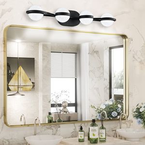 Lampada da parete a LED minimalista nera da 30 pollici per bagno W1340P143677/L2001 B 4 4 luci con paralumi in acrilico effetto sabbia cristallina - Product Image 1