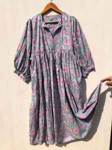 Vestido Midi Floral Tejido para Dormir, Hecho a Mano, de Algodón Lavable, con Cuello en V, Manga Larga y Cintura Natural, Regalo para Ella - Product Image 3