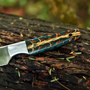 Couteau Skinner artisanal avec manche en forme de cône de pin et étui en cuir fait main, couteau à lame fixe personnalisé pour le camping en plein air - Product Image 2