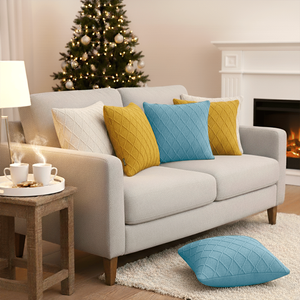 Juego de 6 Fundas de Almohada SOGA de 45 cm, Diseño de Diamantes Tejidos con Cable, 2 Amarillo Sol, 2 Azul Cielo y 2 Crema, para Asientos y Cojines - Product Image 6