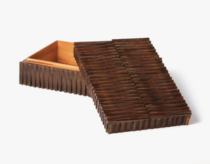 Boîte de rangement décorative en bois à lattes, artisanale, teinte foncée, avec couvercle texturé à nervures, vente en gros - Product Image 2