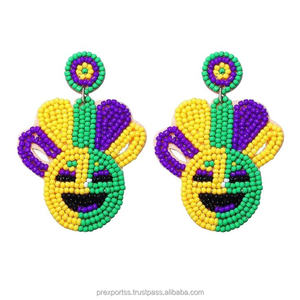Pendientes de Aro Vibrantes para Mardi Gras, Joyería Bohemia para Niños, Tamaño Personalizado, para Fiestas y Festivales, Accesorio Llamativo en Morado, Verde y Amarillo - Product Image 1