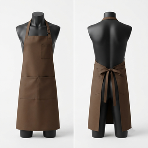 Tablier de Chef Premium Blackhardson en Toile Coton Polyester 280 GSM Marron avec Logo Sérigraphié et Fermeture à Boutons-Pression Manches Courtes - Product Image 1