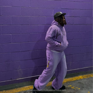 Ensemble de survêtement de jogging en molleton épais délavé à l'acide pour l'hiver, style streetwear, avec pantalon de survêtement évasé et fermeture éclair intégrale, pour lavage par pulvérisation - Product Image 4