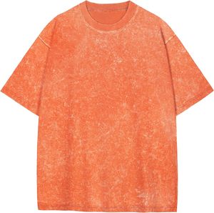 Camiseta Oversize Naranja Tie-Dye de Manga Corta Casual con Cuello Redondo de Algodón Tejido con Patrón Liso y Lavado Ácido, Disponible para Venta en Línea - Product Image 1