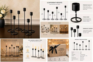 <b>Black</b> Iron Handmade UV Printed <b>Candlestick</b> Holder Set of 6 Modern Tall Standing Home Decoration Durable Metal - Product Image 4