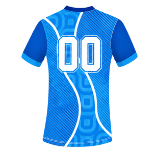 Camiseta de Rugby Azul Rey y Blanca de Manga Corta con Cuello en V, Uniforme de Equipo Geométrico Personalizado, Ropa Deportiva Transpirable para Entrenamiento - Product Image 2