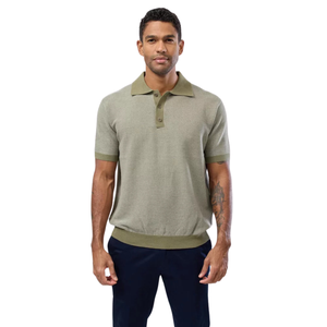 Polo de Punto a Rayas para Hombre, Manga Corta, Algodón Premium Texturizado, Ribete en Contraste, Corte Ajustado, Estilo Casual Elegante, Ropa de Verano, Venta al Por Mayor - Product Image 6